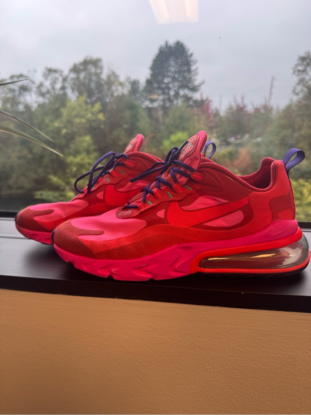 Nike AirMax 270 React Sneakers in Red and Pink with Purple Accents